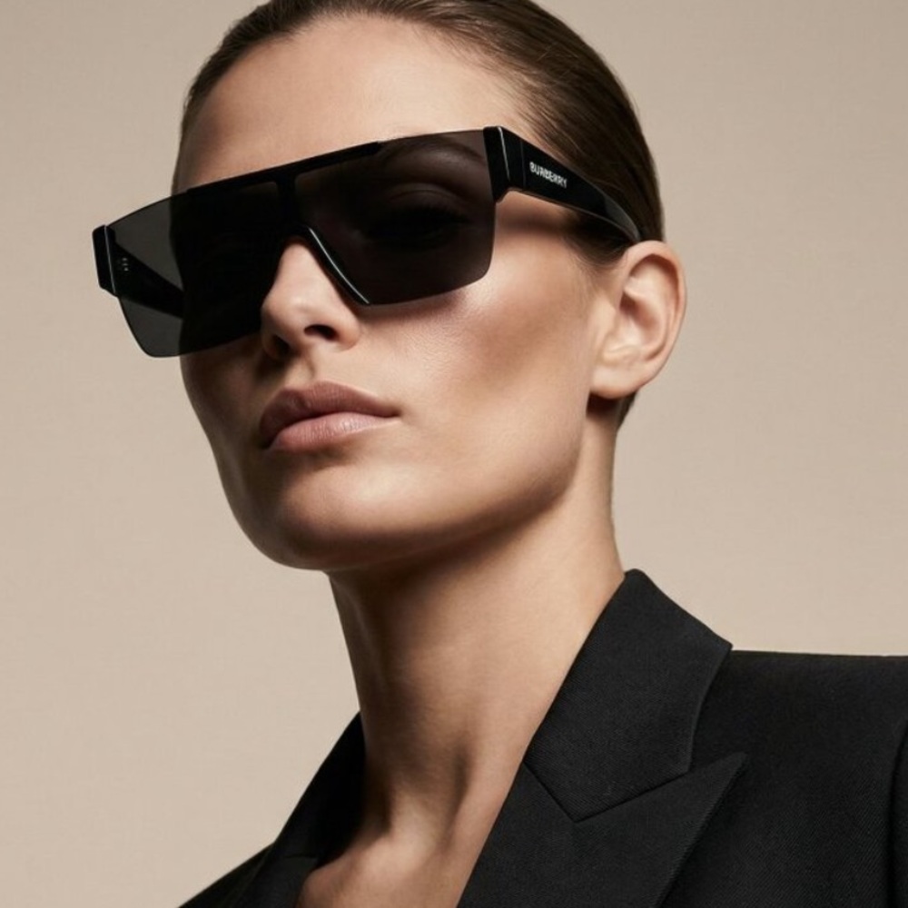 Black Burberry Designer Shield Sunglasses - AUTHENTIC